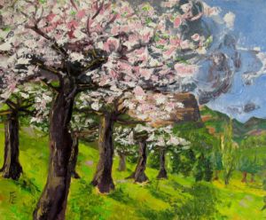 Peinture de Manu Fromont: Cerisiers en fleurs