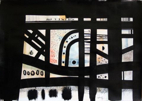 Les adorateurs et l'archéo-astronome - Dessin - David Czekmany Les adorateurs et l'archéo-astronome - Dessin - David Czekmany