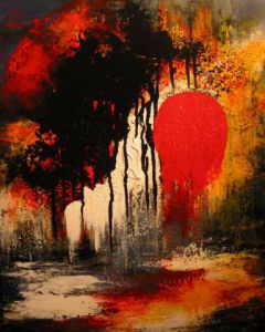 Peinture de jean pierre MALLET: Lune rouge endiablée