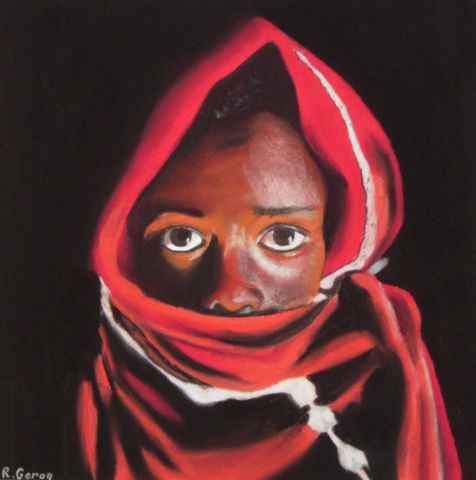 Petite fille au voile rouge - Peinture - Robert GORON