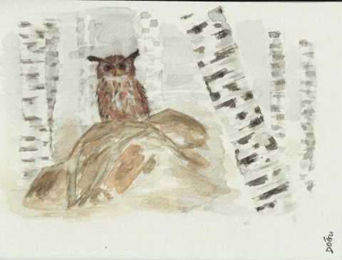 L'artiste dogu erker - le hibou et les bouleaux