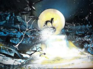 Peinture de nlibellule: Le cri du loup, l'appel de la forêt