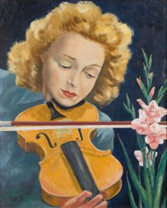 Peinture de Daniel Blondeau: Violoniste (Hommage à Ginette Neveu)