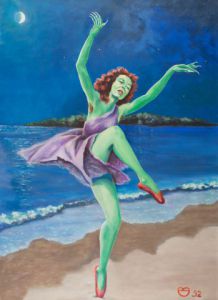 Peinture - Huile sur toile de Daniel Blondeau : Danseuse au Clair de Lune