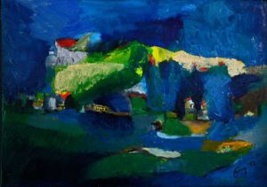 Peinture de Albert Enz: Vallée de Chambery en bleu
