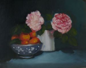 Peinture de MONIQUE SHAW: Roses et clementines