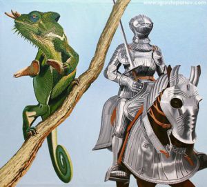 Peinture de Igor Stepanov: Dragon et chevalier