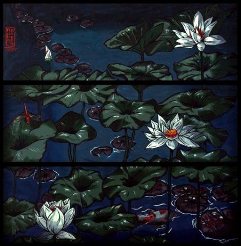 Lotus and Dragonflies - Peinture - Anna Karen Lotus and Dragonflies - Peinture - Anna Karen