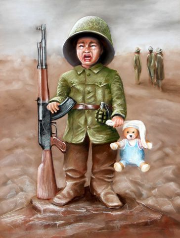 l'Enfant Soldat - Peinture - ALAIN PESTOURIE