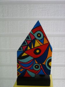 Sculpture de ANTOINE MELLADO: totem couleurs tropicales (verso)