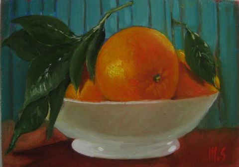 L'artiste MONIQUE SHAW - Oranges et porcelaine blanche