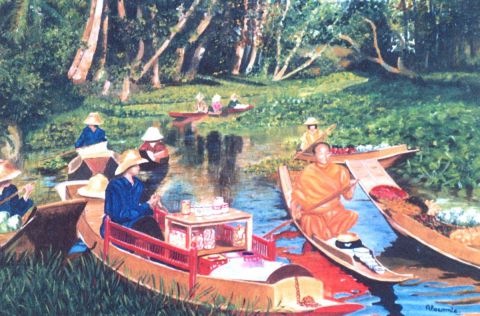 Marché flottant Thailandais - Peinture - KAN