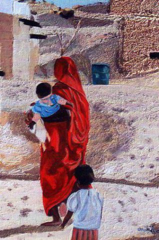 Mauritanienne et ses enfants - Peinture - KAN