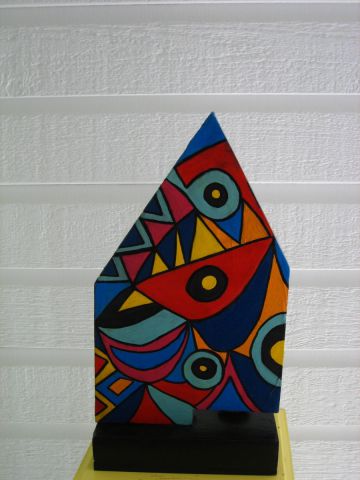 L'artiste ANTOINE MELLADO - totem couleurs tropicales (verso)