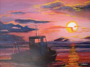 Peinture de Gerard Bahon: Sunset at Padre Island ,Texas