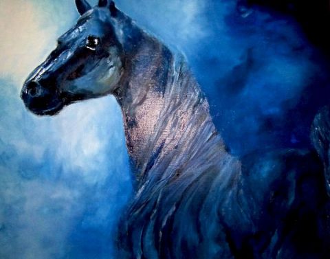 Cheval bleu - Peinture - Marie BECQUET Cheval bleu - Peinture - Marie BECQUET