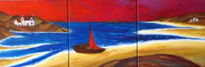 Peinture de daniel JAHAN: Voile rouge sur la plage