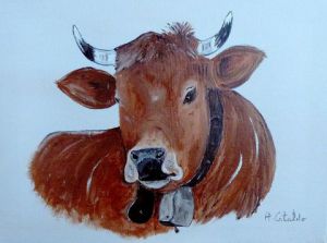 Voir cette oeuvre de peinture-montagne: tableau vache tarine, tarantaise