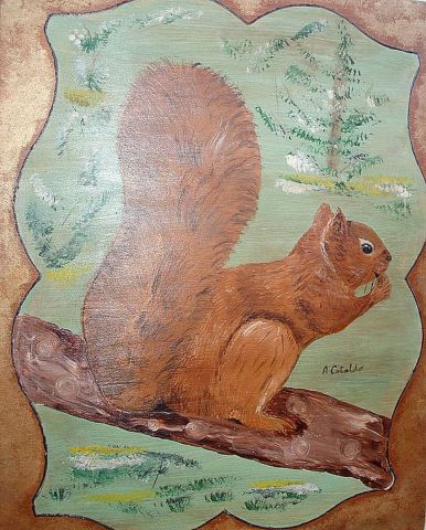L'artiste peinture-montagne - l'écureuil sur sa branche
