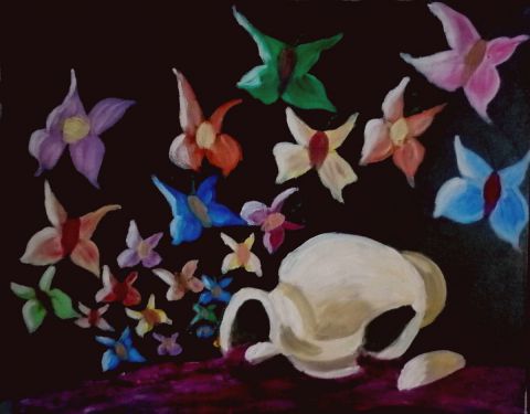 La cruche et les papillons - Peinture - Maryaude