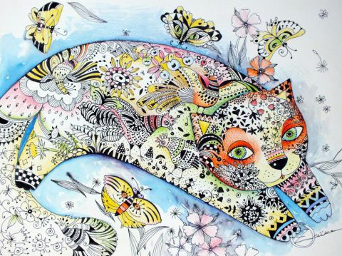 chat papillon - Peinture - OXANA ZAIKA