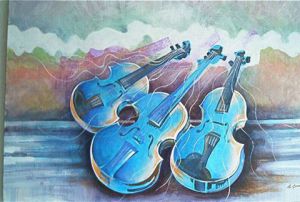 Peinture de ALAIN GUEUDET: violons bleus