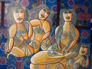 Peinture de ANTOINE MELLADO: Femmes au bain ou complicité de hammam-1
