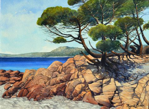 L'artiste Marcel BOOS - Paysage de bord de mer en Corse