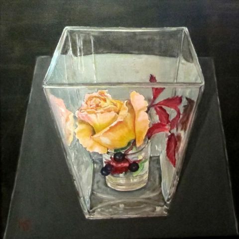 Une rose Polka sous Verre - Peinture - annie massollo