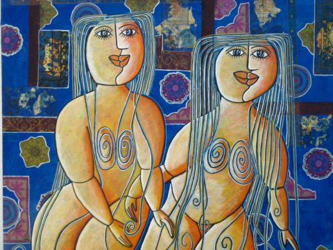 femmes au bain ou complicité de Hammam-2 - Peinture - ANTOINE MELLADO