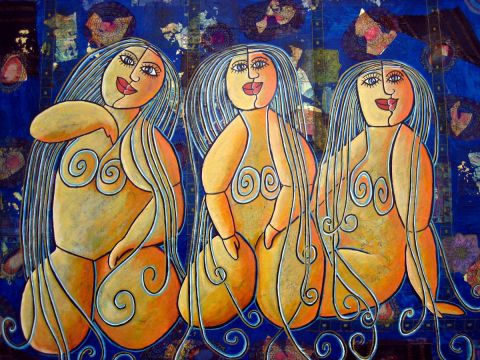Femmes au bain ou complicté de hammam-3 - Peinture - ANTOINE MELLADO