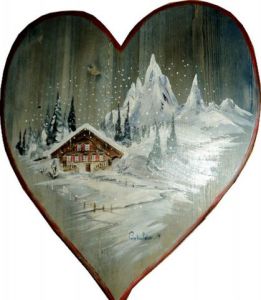 Peinture de peinture-montagne: le chalet sous la neige