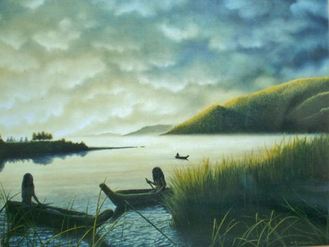 Pêche à l'aube - Peinture - Clement MOUCHE