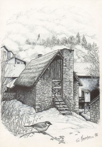 Le moulin de Villar Loubière (Valgaudemard) - Dessin - Clement MOUCHE