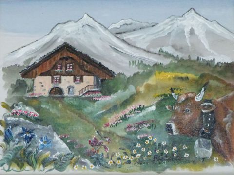 un chalet en alpage - Peinture - peinture-montagne