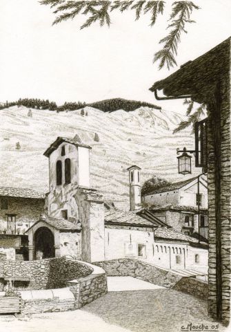 Chianale ( Alpes italiennes) - Dessin - Clement MOUCHE