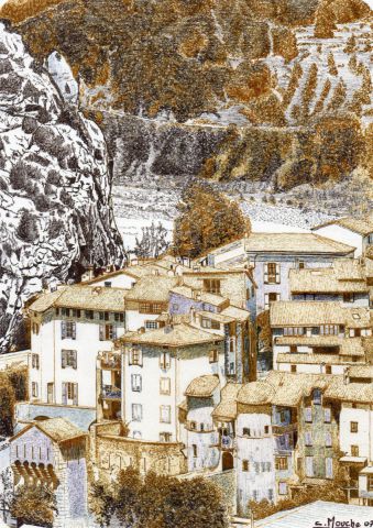 Entrevaux (Alpes de haute-provence) - Dessin - Clement MOUCHE