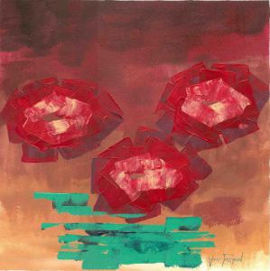Peinture de Yves Fremin: Trois grosses fleurs rouges
