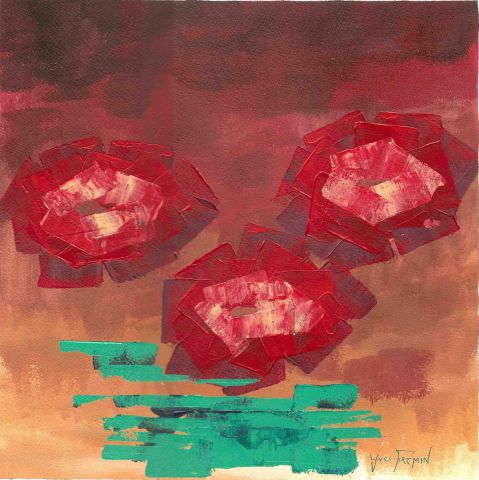 Trois grosses fleurs rouges - Peinture - Yves Fremin