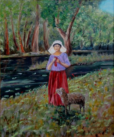 La bergère au tricot - Peinture - PASCAL BAUDOT La bergère au tricot - Peinture - PASCAL BAUDOT