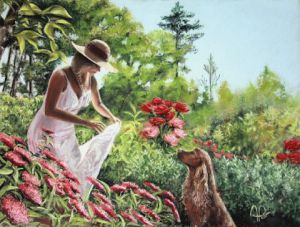 Peinture de ALAIN PESTOURIE: L'Eté au Jardin