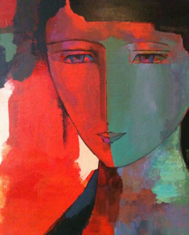 Visage rouge - Peinture - Joelle  Troussier 