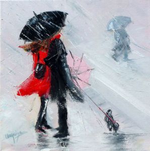 Peinture de Chantal  Urquiza: rencontre sous la pluie