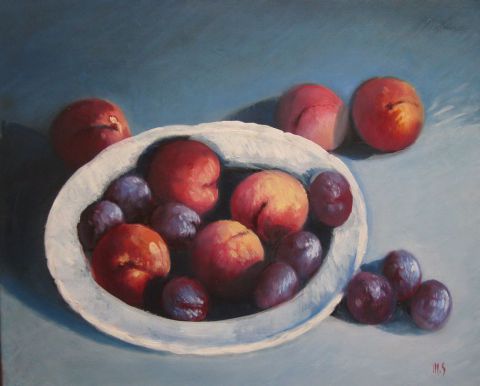 L'artiste MONIQUE SHAW - Assiette aux peches et prunes