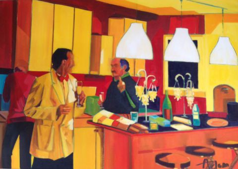 3 hommes en cuisine - Peinture - adam brigitte