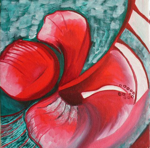 Hibis rouge, vert - Peinture - Myriam Bonnet