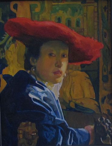 jeune fille au chapeau rouge - Peinture - gregorieff jean