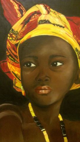 Petite fille africaine - Peinture - Bleu de prusse