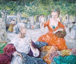 Peinture de Jacques MONCHO: La marchande de tissus