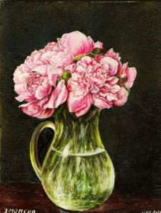Peinture de Jacques MONCHO: Vase avec pivoines